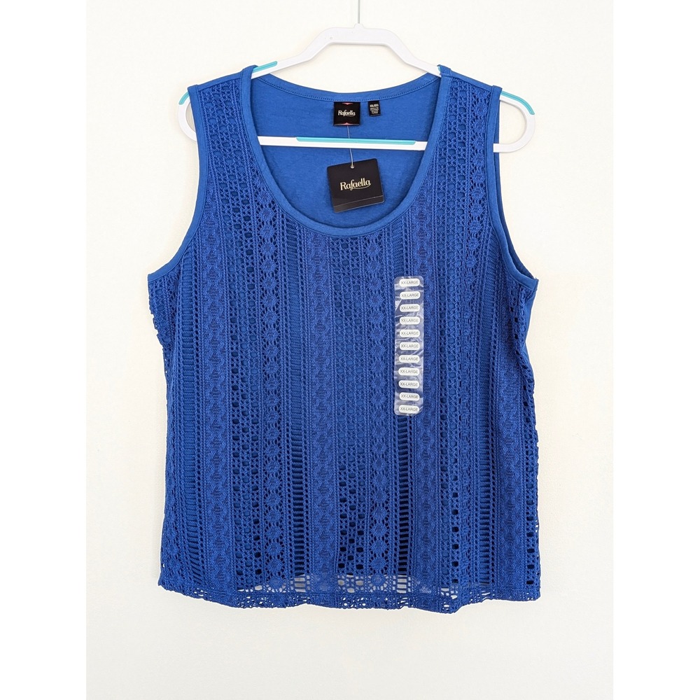 Rafaella Crochet Lace Tank Top Women XXL Blue NWT Sleeveless Scoop Neck RSKM5046